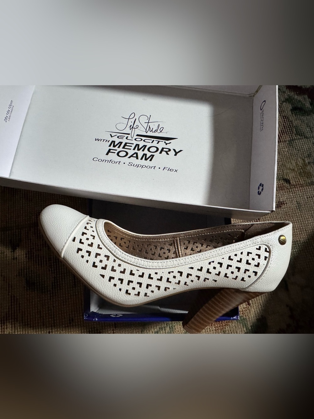 Life Stride White Perforated Mid Heel Pump
